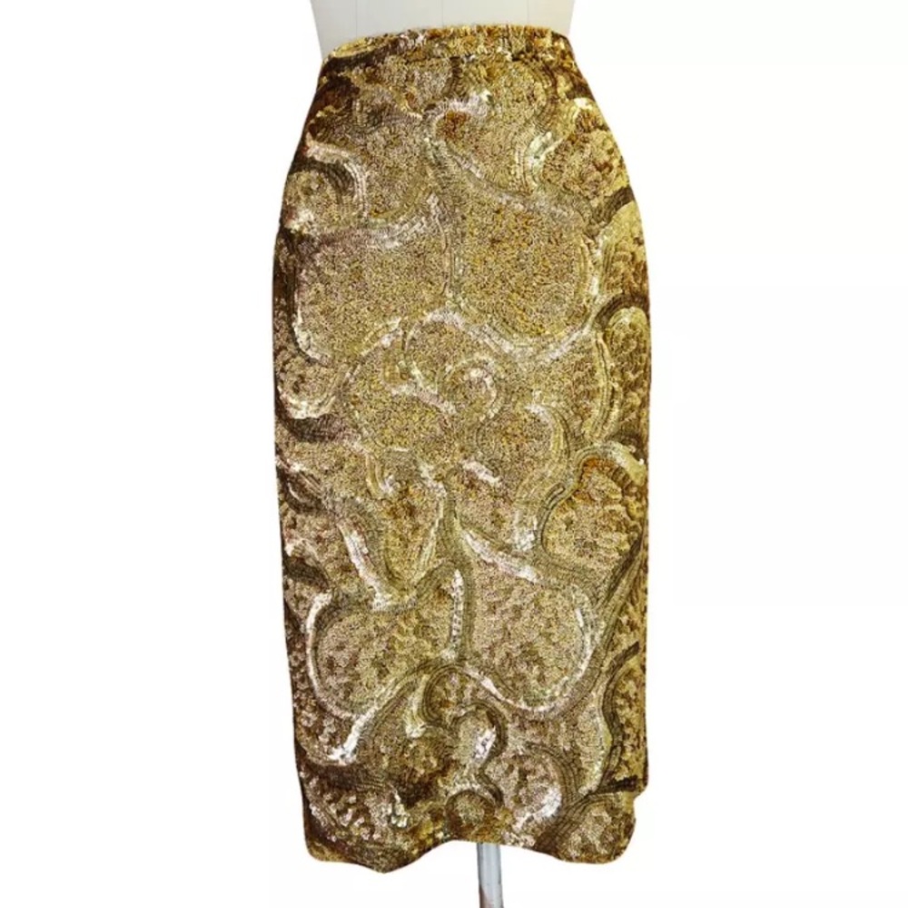 Burberry Prorsum Hammered Gold Sequin Pencil Skir